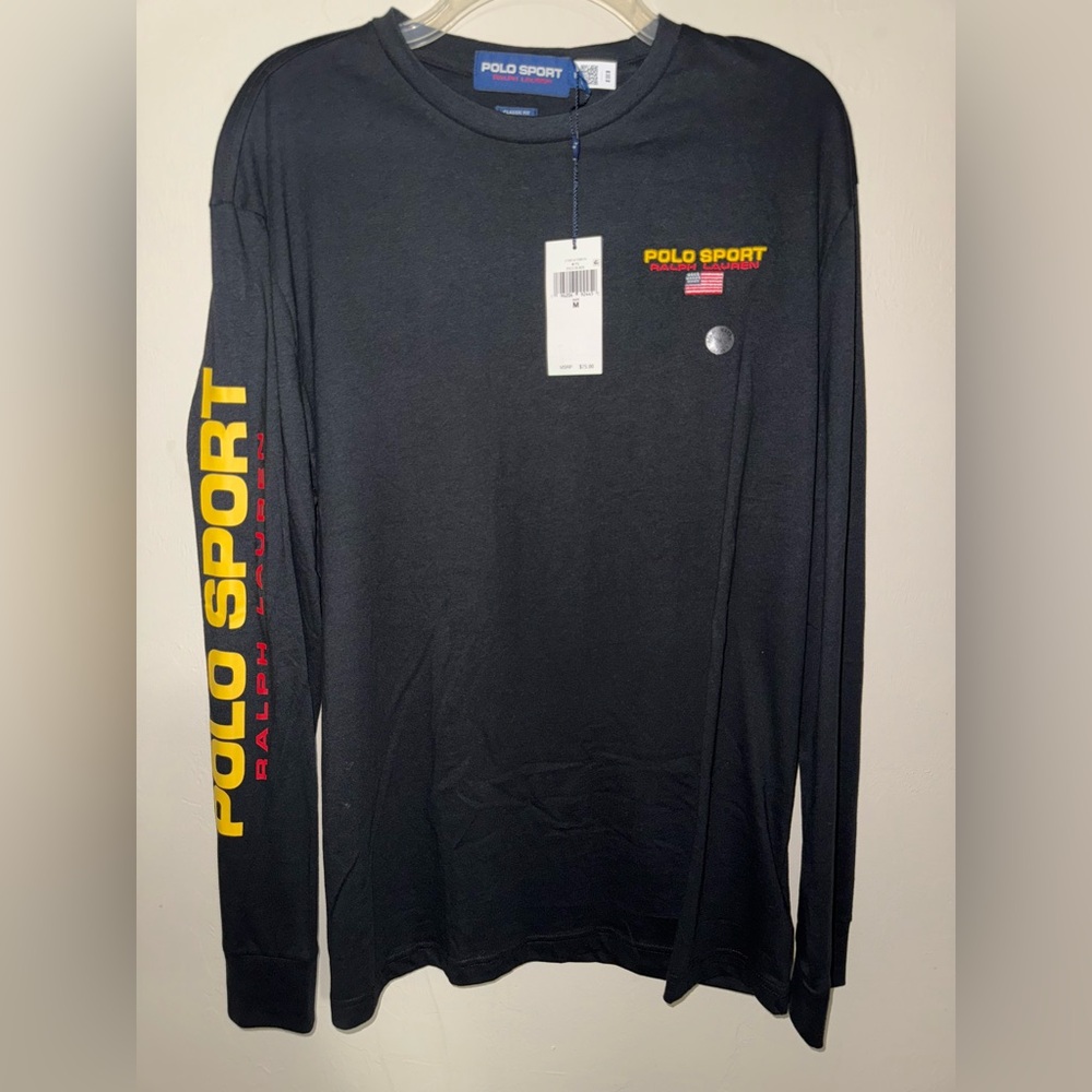 Polo by Ralph Lauren Black Long Sleeve Tee with Yellow and Red Accents